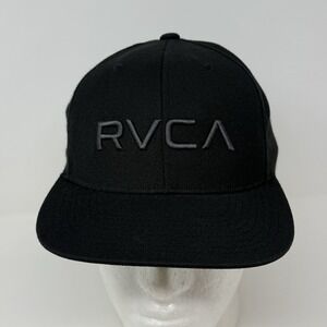 RVCA Snapback Hat Adjustable Flat Bill Mid Fit‎ Acrylic Wool Surfer Cap Black